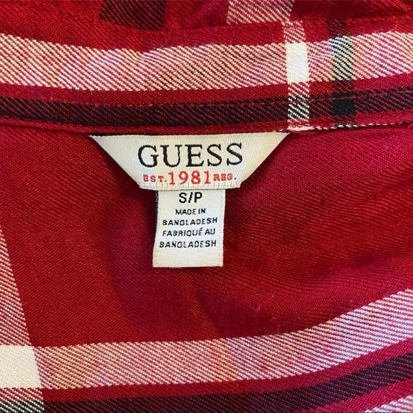 GUESS Red & White Plaid Button Down Shirt Small - Picture 7 of 8